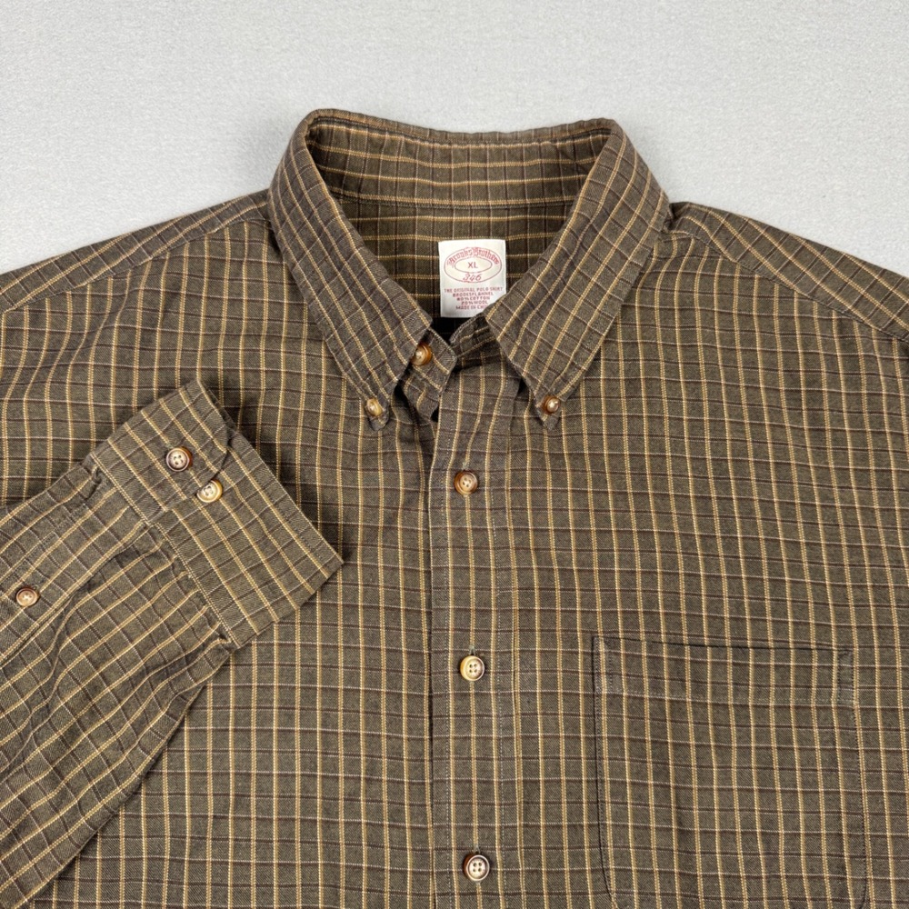 Brooks Brothers 346 Mens XL Brown Plaid Cotton Wool Flannel Button Down Shirt